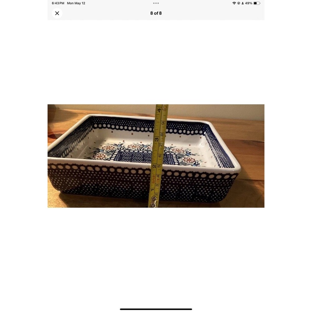 Polish Pottery Manufaktura #102-  8 3/8" Square Baker Baking Dish Blue Floral - Picture 8 of 8